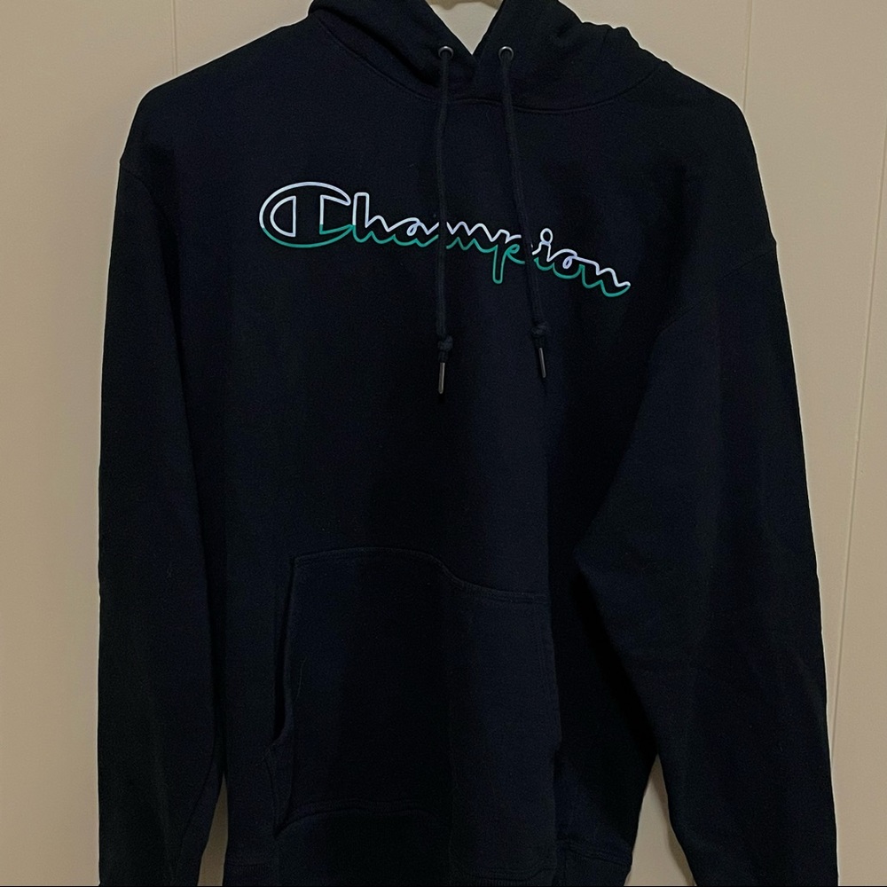 Champion Hoodie- Black with Green lettering